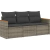 vidaXL 3-delige Loungeset met kussens en hout armsteun - Grijs - Poly rattan Hot