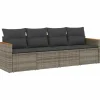 vidaXL 4-delige Loungeset met kussens en hout armsteun - Grijs - Poly rattan Sale