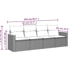 vidaXL 4-delige Loungeset met kussens en hout armsteun - Grijs - Poly rattan Sale