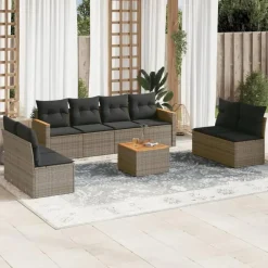 vidaXL 9-delige Loungeset met kussens - hout armsteun & salontafel - Grijs Outlet