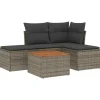 vidaXL 5-delige Loungeset met kussens & salontafel - Grijs - Poly rattan Discount