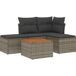 vidaXL 5-delige Loungeset met kussens & salontafel - Grijs - Poly rattan Discount
