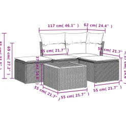 vidaXL 5-delige Loungeset met kussens & salontafel - Grijs - Poly rattan Discount