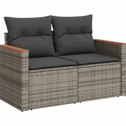vidaXL 6-delige Loungeset met kussens en hout armsteun - Grijs