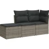 vidaXL 3-delige Loungeset met kussens - 3 personen - Grijs - Poly Rattan Outlet