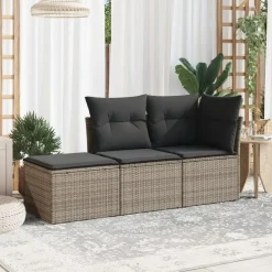 vidaXL 3-delige Loungeset met kussens - 3 personen - Grijs - Poly Rattan Outlet