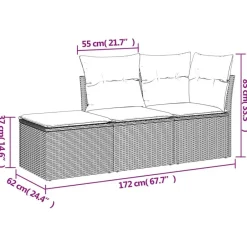 vidaXL 3-delige Loungeset met kussens - 3 personen - Grijs - Poly Rattan Outlet