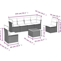 vidaXL 7-delige Loungeset met kussens en hout salontafel - Grijs - Poly rattan Clearance