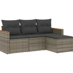 vidaXL 4-delige Loungeset met kussens en kruk - hout armsteun - Grijs Best