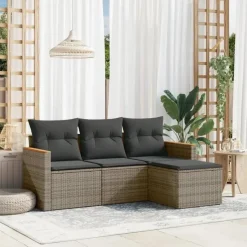 vidaXL 4-delige Loungeset met kussens en kruk - hout armsteun - Grijs Best