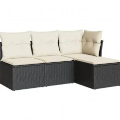 vidaXL 4-delige Loungeset met kussens - Zwart en crème - Poly rattan Best