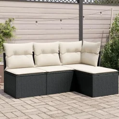 vidaXL 4-delige Loungeset met kussens - Zwart en crème - Poly rattan Best