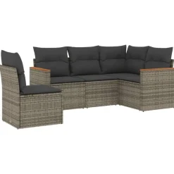 vidaXL 5-delige Loungeset voor 5 met kussens - Gris - Poly rattan Discount