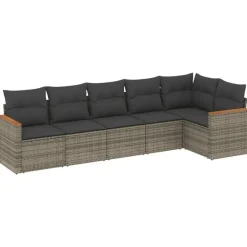vidaXL 6-delige Loungeset voor 6 met kussens - Gris - Poly rattan Hot