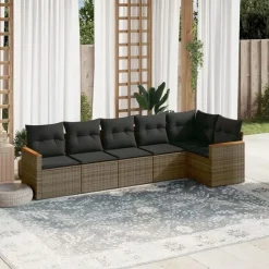 vidaXL 6-delige Loungeset voor 6 met kussens - Gris - Poly rattan Hot