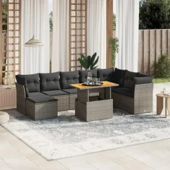 vidaXL 9-delige Loungeset voor 8 met kussens & verstelbaar hout salontafel Sale