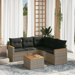 vidaXL 6-delige Loungeset voor 5 met kussens en salontafel - Grijs - Poly rattan New