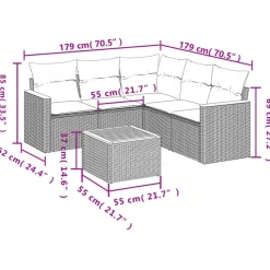 vidaXL 6-delige Loungeset voor 5 met kussens en salontafel - Grijs - Poly rattan New