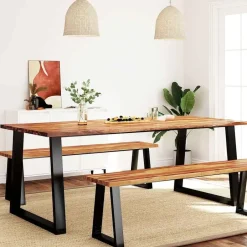 vidaXL Eettafel - Rechthoekige tafel - Massief acaciahout en staal - 200x90 cm Sale