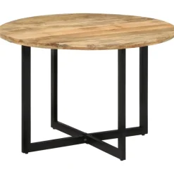 vidaXL Eettafel - Ronde tafel - Bruin&zwart - Massief mangohout&ijzer - Ø110 cm