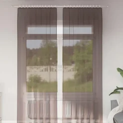 vidaXL Gordijnen van voile met roedezakken - Bruin - 140x260 cm - Stof - 2 Stuks Outlet