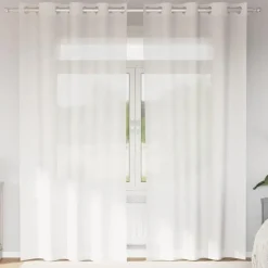 vidaXL Gordijnen van voile met ringen - Wit - 140x245 cm - Stof - 2 Stuks Outlet