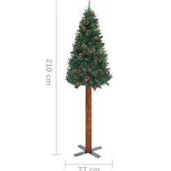 vidaXL Kerstboom met echt hout en dennenappels smal 210 cm PVC groen New