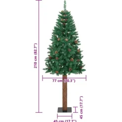 vidaXL Kerstboom met echt hout en dennenappels smal 210 cm PVC groen New