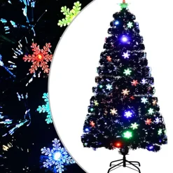 vidaXL Kerstboom met LED-sneeuwvlokken 120 cm glasvezel zwart Outlet