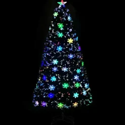 vidaXL Kerstboom met LED-sneeuwvlokken 120 cm glasvezel zwart Outlet