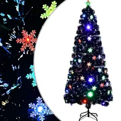 vidaXL Kerstboom met LED-sneeuwvlokken 210 cm glasvezel zwart Discount