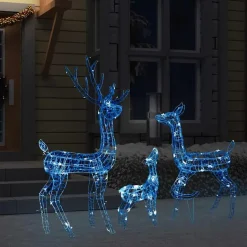 vidaXL Kerstversiering rendierfamilie 300 LED's blauw acryl Discount