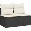 vidaXL Loungebank 2 zits met crème kussens poly rattan - Zwart 110x62x69 cm Discount