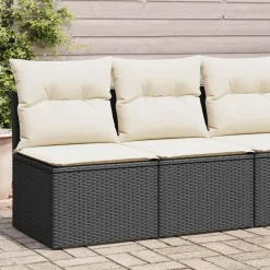 vidaXL Loungebank 2 zits met crème kussens poly rattan - Zwart 110x62x69 cm Discount