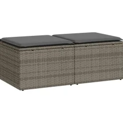 vidaXL Loungebank 2 zits met kussens poly rattan - Grijs krukken 110x55x37 cm New