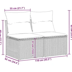 vidaXL Loungebank 2 zits met kussens poly rattan - Grijs - 110x62x69 cm Online