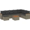 vidaXL Loungeset met 8 kussens en hout armsteun & salontafel - Grijs - 9 stuks Online