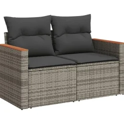 vidaXL Loungeset met 8 kussens en hout armsteun & salontafel - Grijs - 9 stuks Online