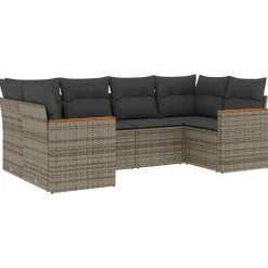 vidaXL Loungeset met 8 kussens en hout armsteun - Grijs - 6 stuks Clearance