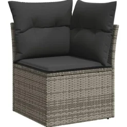 vidaXL Loungeset met 8 kussens en hout armsteun - Grijs - 6 stuks Clearance