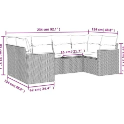 vidaXL Loungeset met 8 kussens en hout armsteun - Grijs - 6 stuks Clearance