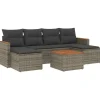 vidaXL Loungeset met 4 kussens - hout armsteun & salontafel - Grijs - 6 stuks Discount