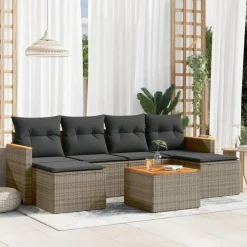 vidaXL Loungeset met 4 kussens - hout armsteun & salontafel - Grijs - 6 stuks Discount