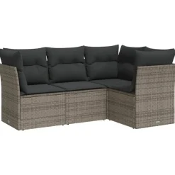 vidaXL Loungeset met 7 kussens voor 4 personen - Grijs - Poly Rattan - 4 stuks Sale
