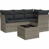 vidaXL Loungeset met 7 kussens en tuintafel - Grijs - Poly Rattan - 5 stuks