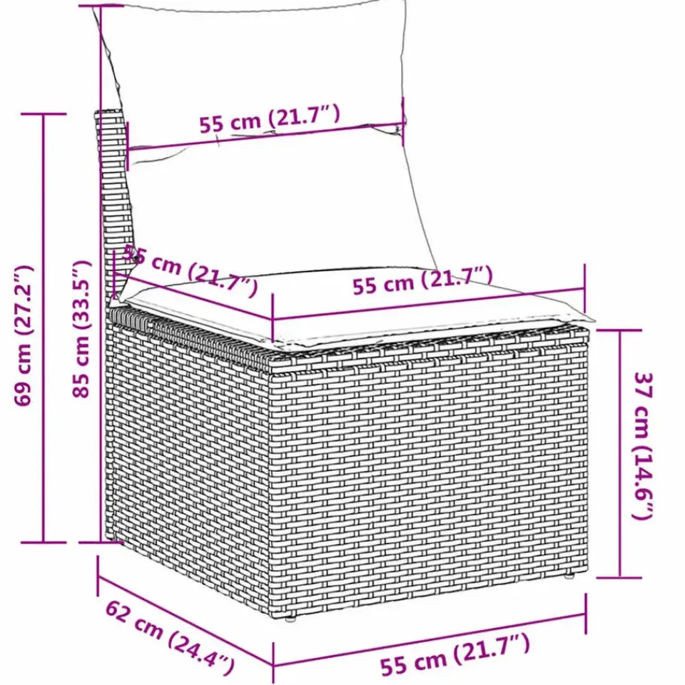 vidaXL Loungeset met 7 kussens en tuintafel - Grijs - Poly Rattan - 5 stuks