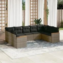 vidaXL Loungeset met 11 kussens en hout armsteun - Grijs - 10 stuks Sale