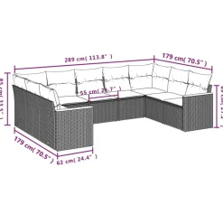 vidaXL Loungeset met 11 kussens en hout armsteun - Grijs - 10 stuks Sale