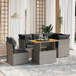 vidaXL Loungeset met kussens & verstelbaar hout tuintafel - Donkergrijs 5 stuks Discount