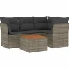 vidaXL Loungeset met kussens & hout salontafel - Grijs - Poly rattan - 5 stuks Hot